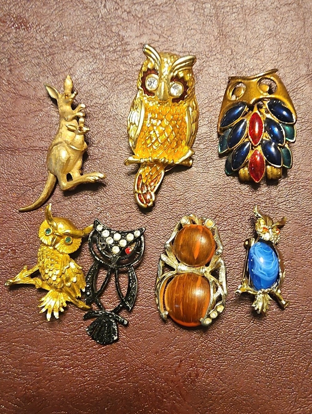 Vintage Gold-Tone Owl Brooch Collection in Mixed Colors